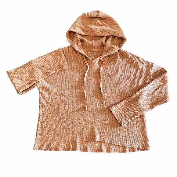 American Eagle Ribbed Hoodie Pullover Super Soft Peach Medium Athleisure - Picture 6 of 11